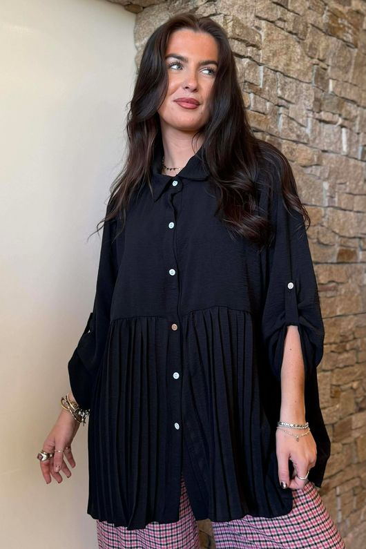 Suki Pleat Smock Blouse Black